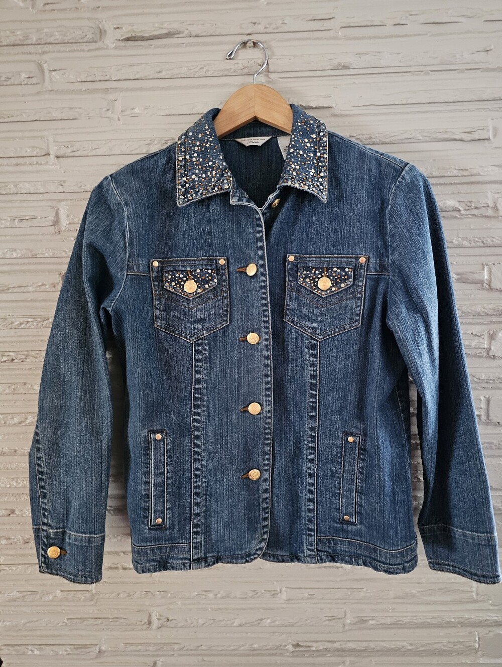 Laura Ashley Dark Blue Denim Jacket with Crystal-Trim Collar